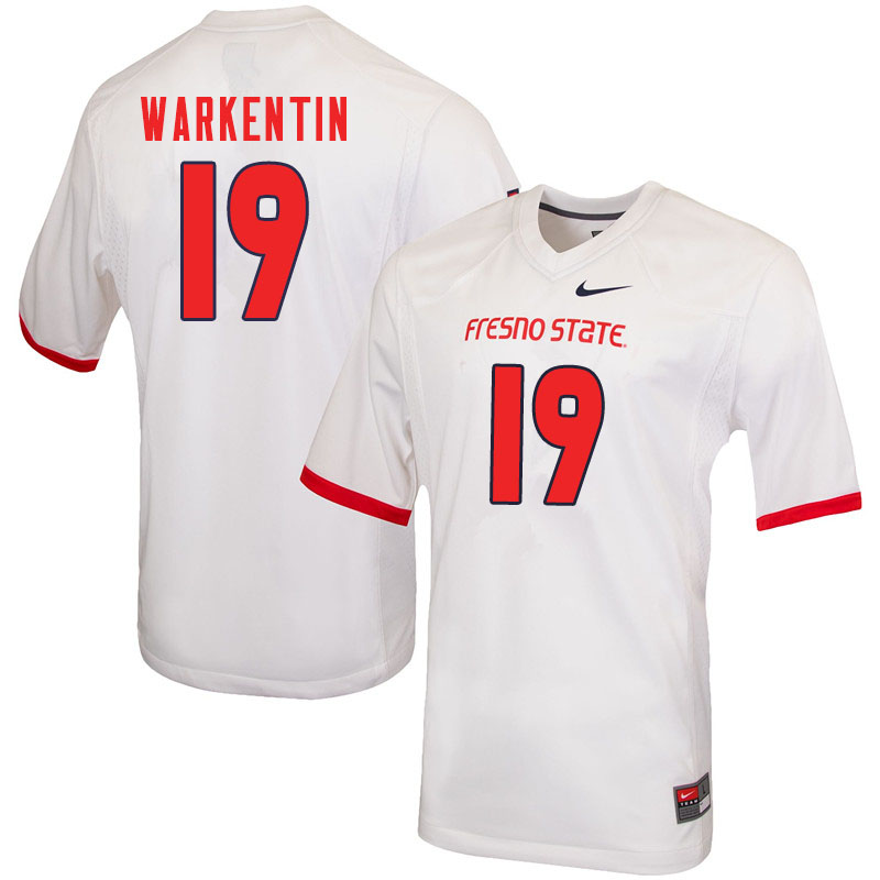 Men #19 Colby Warkentin Fresno State Bulldogs College Football Jerseys Sale-White